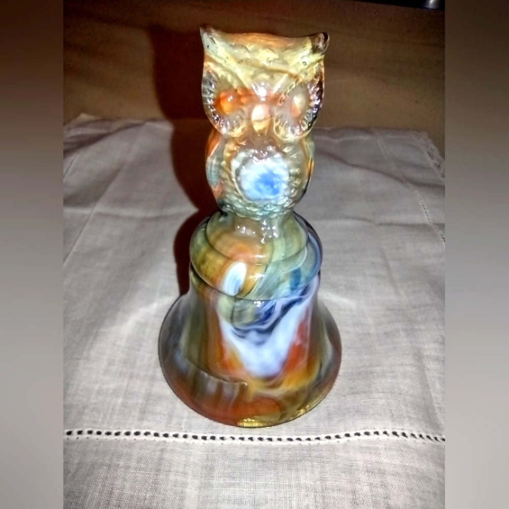 Boyd Slag Glass Owl Bell Green December Swirl Uranium Hard To Find Very Nice.
